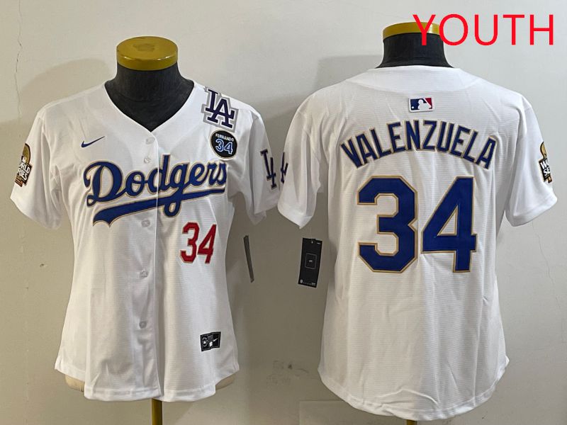 Youth Los Angeles Dodgers #34 Valenzuela White Game 2025 Nike MLB Jersey style 3272->youth mlb jersey->Youth Jersey
